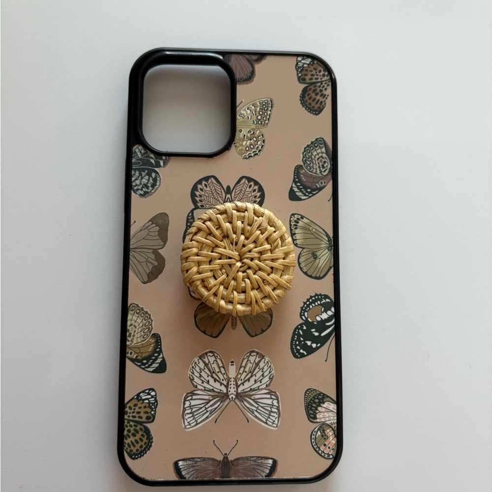 Butterfly Pattern Phone Case with Stand - Beige